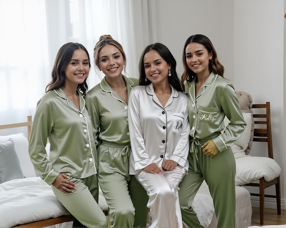 Silky soft Bridesmaid Pajamas in olive green pjs Personalized pajamas set for the mother of the Bride Bridal Party gifts