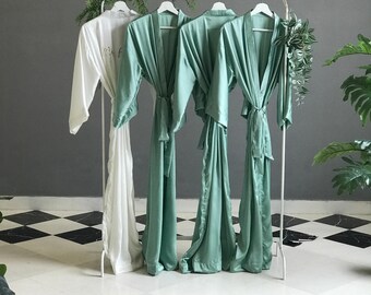 Personalized Sage Satin Bridesmaid Robes: Ankle/Calf Length, Bridal Party Robes