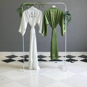 Bridesmaid robes personalized in gold & really long length Luxuriously soft silky satin robe for the Bride and the entire Bridal party.