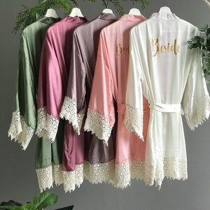 Bridesmaid Robes, Bridesmaid Gifts, Satin Bridesmaids Robe, Kimono Robe, Lace Bridal Robe, Bridesmaid Proposal , Personalized robes