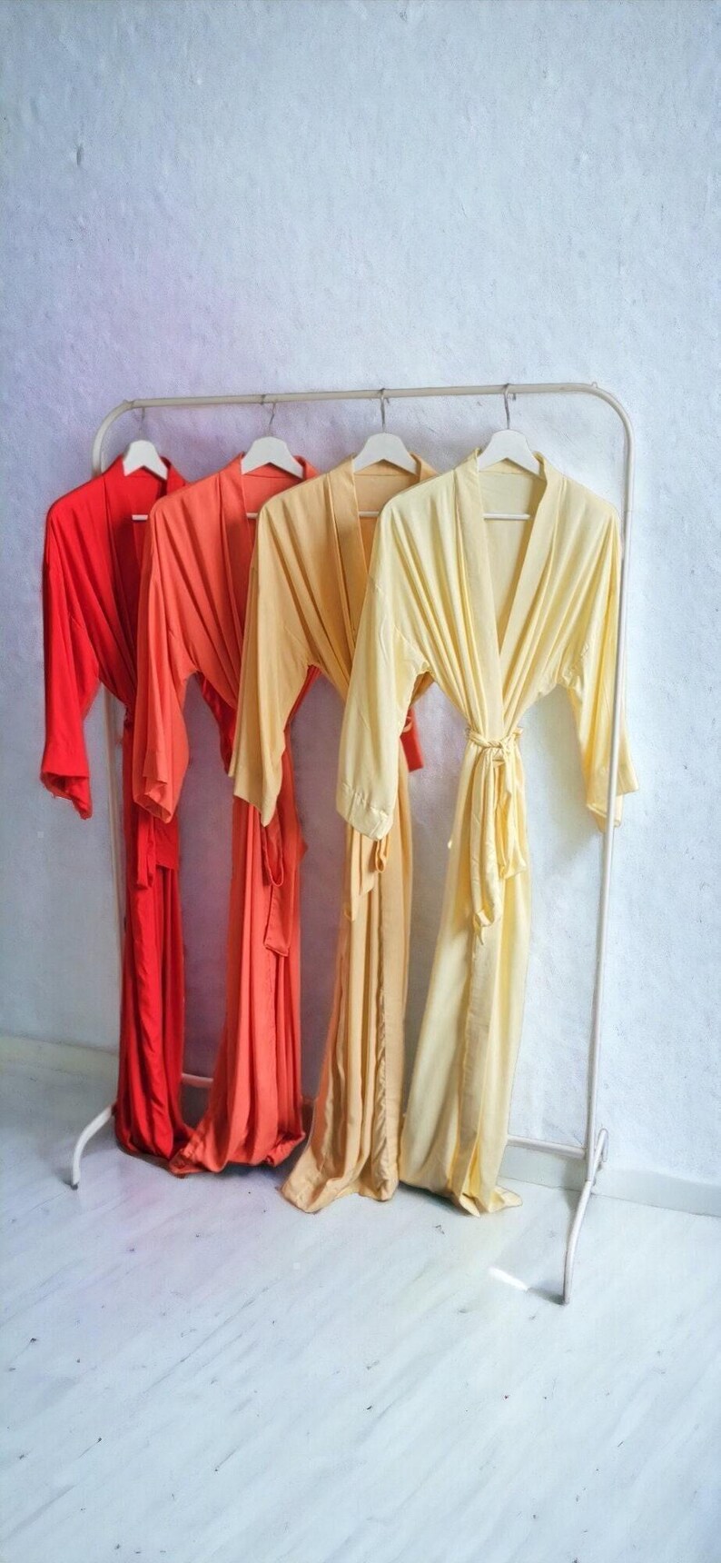 Rackl Robe Very Long Cotton Personalized Robes for Bridesmaids in Red Salmon ...