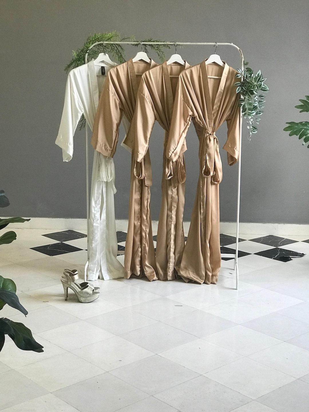 Bridesmaid Robes Long Ankle Calf Length Satin Champagne Gold ...