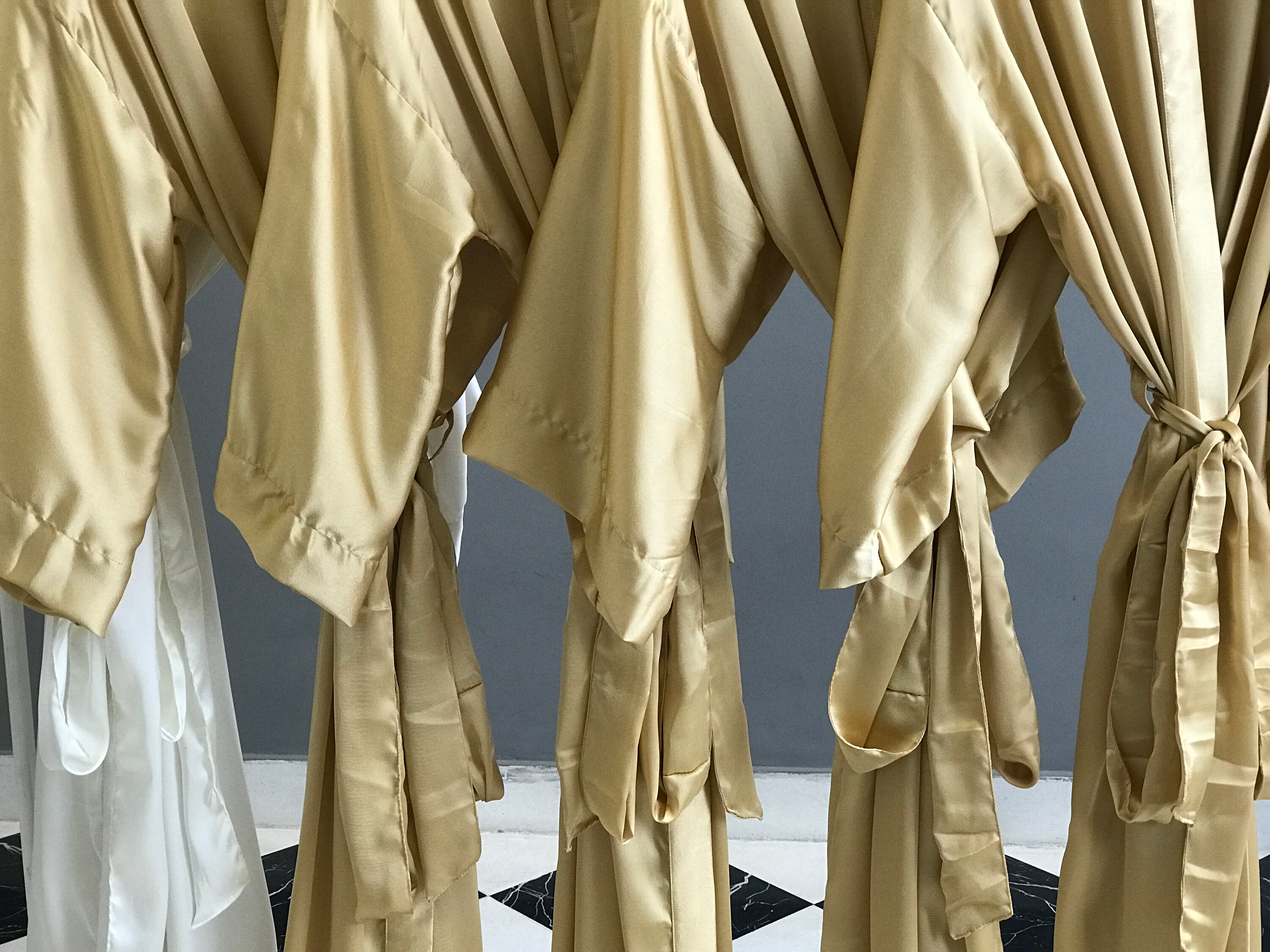 Silky Softest Satin Really Long Personalized Bridesmaid Robes in Gold White for Tall Women Maid