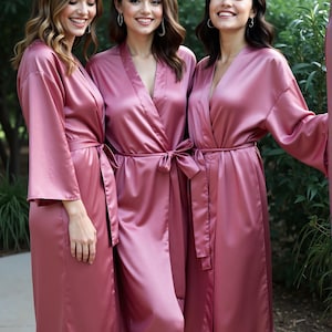 Personalized emerald green white satin Bride Bridesmaid robes in long ankle length for mother of the bride, groom & the entire bridal party.