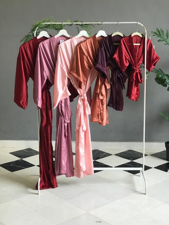 Satin Robe Orange Et Rose Satin Bridesmaid Robes Maroon, Mauve