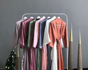 Bridesmaid robes long ankle/calf length Burnt Orange, Fall autumn colors Dusty blue Mauve Olive long Personalized robes for the bridal party