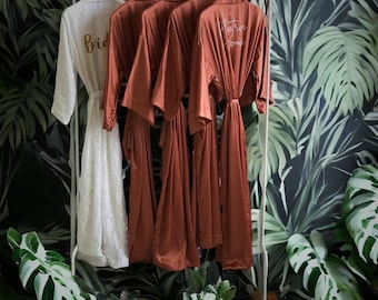 Bridesmaid getting ready outfit in a luxuriously soft burnt orange rust terracotta copper Lacey Bride/ bridal personalized Bridesmaid robes