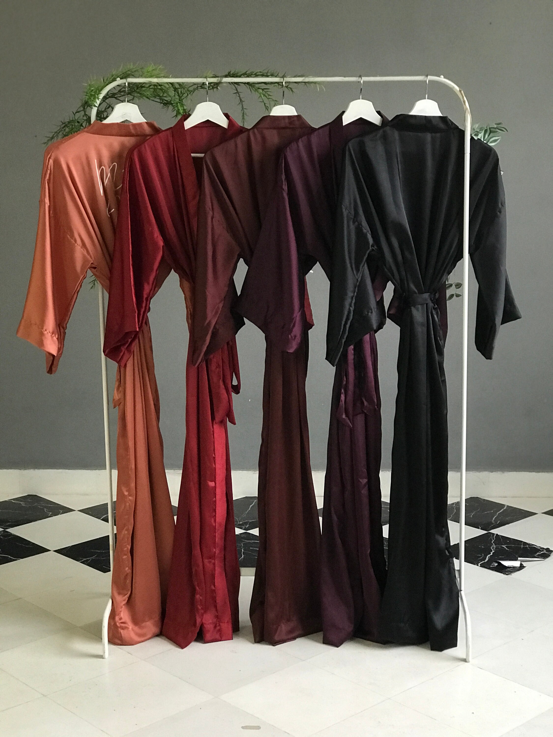 Bridesmaid Robes in Softest Satin in Berry Plum Terracotta Copper Maroon Red Brown Black Hues