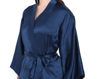 Navy Bridesmaid robes knee length Silky satin personalized robes for maid of honor, bride and the bridal party Custom Bridesmaid gifts.