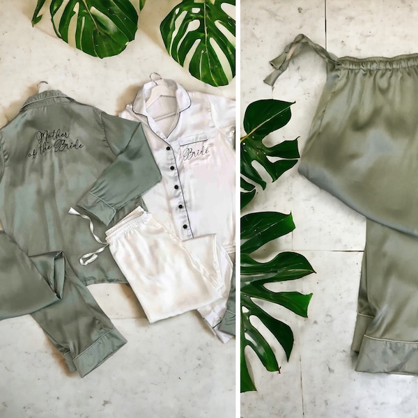 Silky soft Bridesmaid Pajamas in olive green pjs Personalized pajamas set for the mother of the Bride Bridal Party gifts