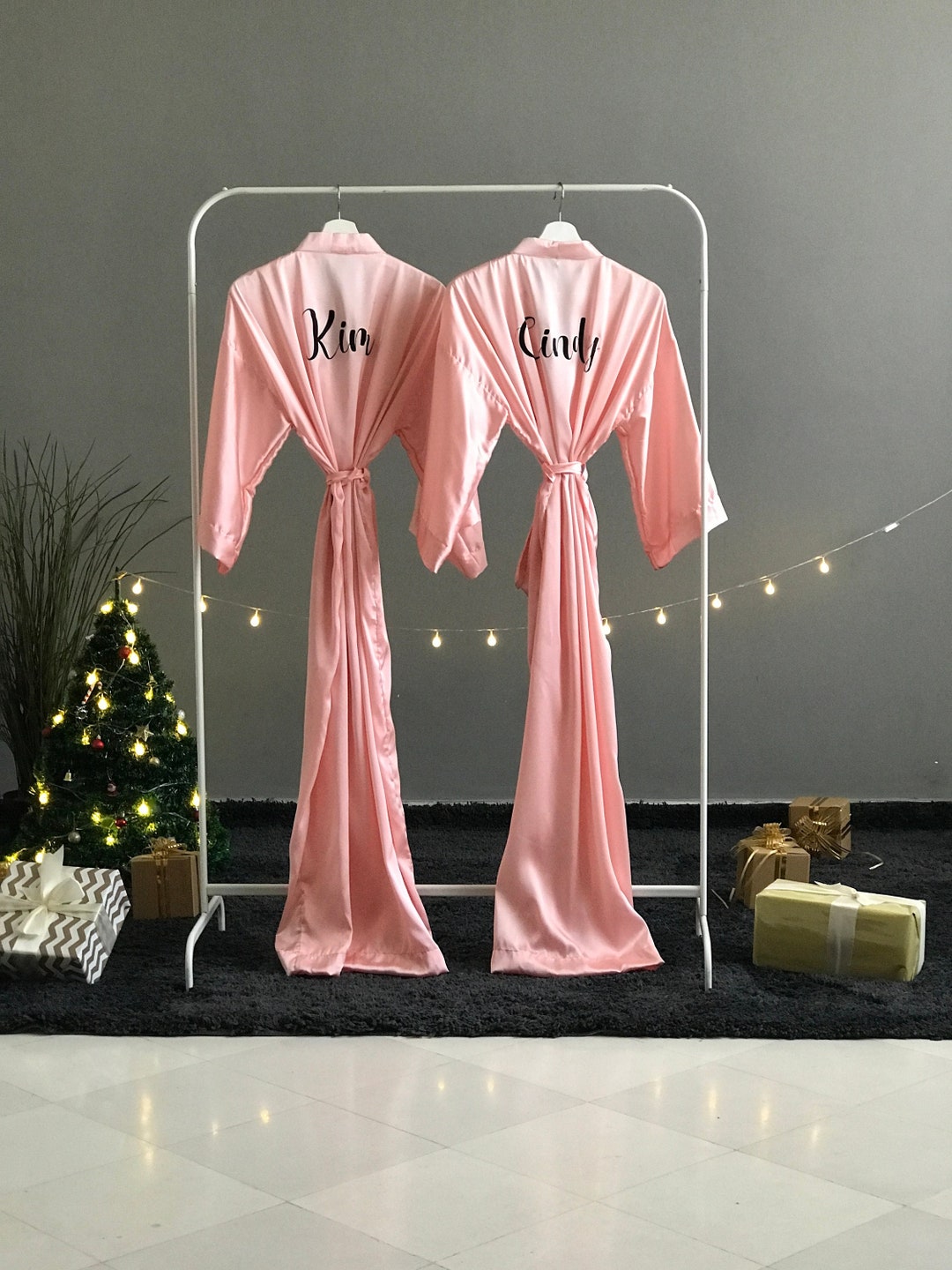 Long Silk Bridesmaid Robes Personalized With Names Roles Etsy