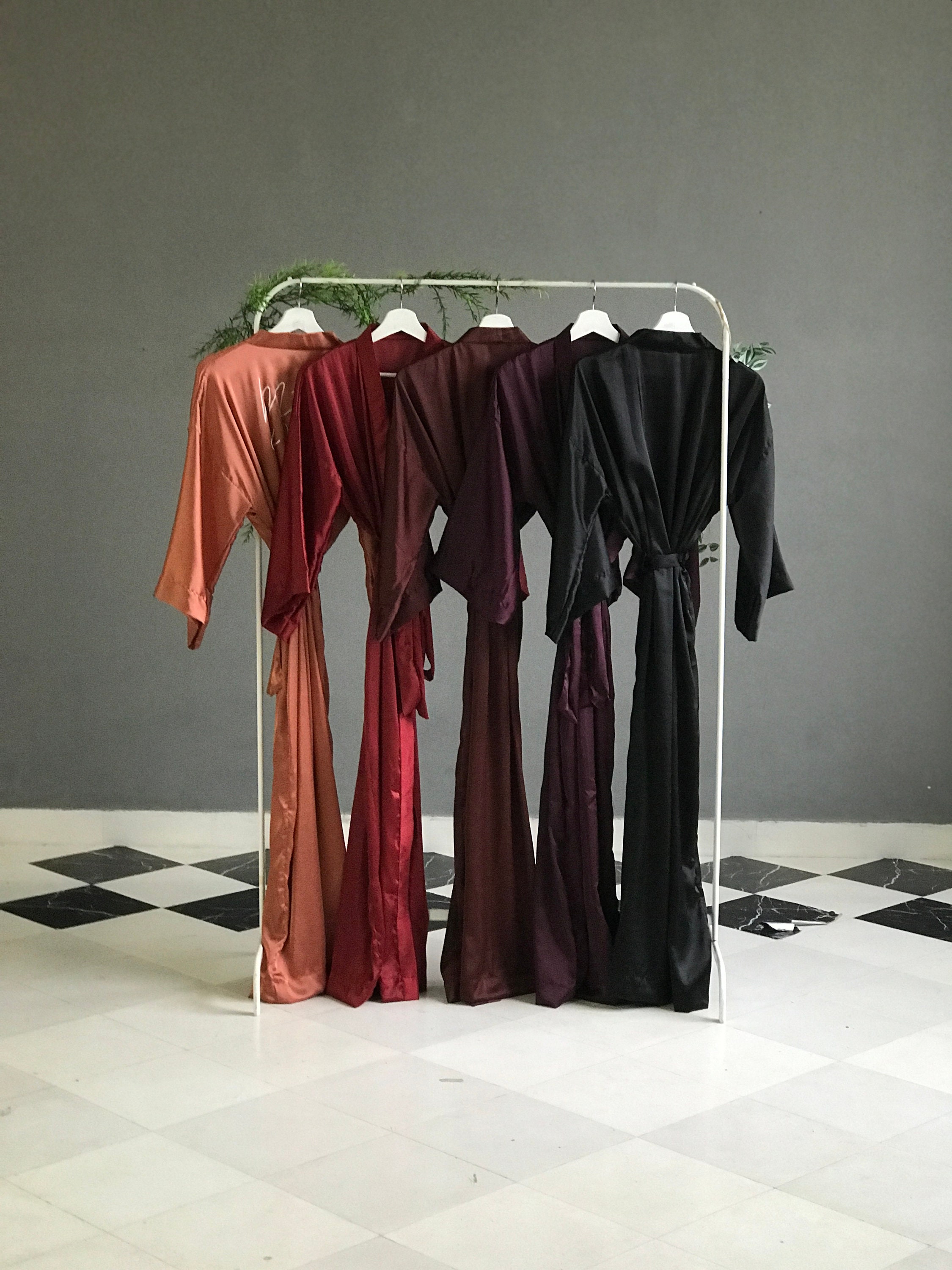Bridesmaid Robes in Softest Satin in Berry Plum Terracotta Copper Maroon Red Brown Black Hues