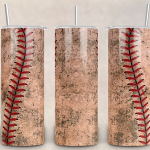 SEAMLESS 20oz Skinny Tumbler Baseball Grunge Designs Template Straight PNG File Download - Dirty Baseball sport tumbler design