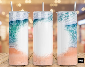 Beach Ocean Tumbler PNG Sublimation Design: Add Your Photo (Digital Download)
