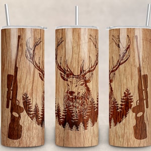 Deer Hunting Tumbler, Wood Hunting Wrap Tumbler, Deer Tumbler Design - 20oz Skinny Tumbler