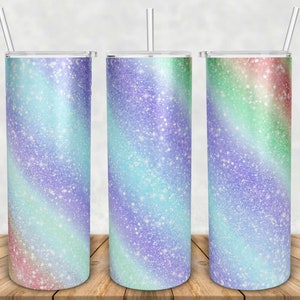 Pastel Rainbow Ombre Gradient Glitter Sublimation Skinny Tumbler Design, Pastel Rainbow Print, Rainbow Tumbler - 20oz Skinny Tumbler