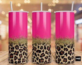 20 Oz Skinny Tumbler Sublimation Design Template Glitter Gold Hot Pink ...