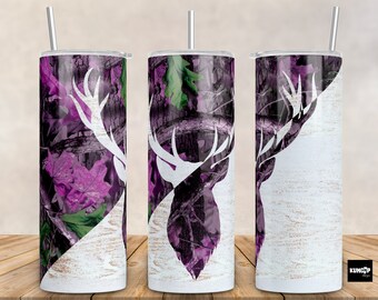 20 Oz Skinny Tumbler Camp Deer Pink Camo and Wood Sublimation Design ...