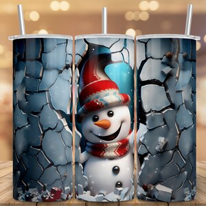 3D Snowman Wrap Sublimation, 3D Christmas 20oz, 20oz Trumbler Sublimation Wrap, Digital Download Trumbler PNG, Tumbler Wrap PNG