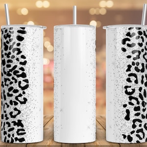Silver Glitter Leopard Print Add Your Own Text Name Sublimation, Leopard Print- 20oz Skinny Tumbler