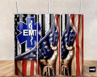 American EMT Flag Tumbler Sublimation Design (PNG)