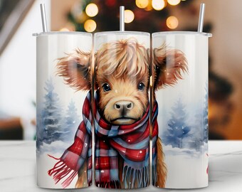 Cute Baby Highland Cow Cartoon Tumbler 20 Oz Skinny Tumbler Sublimation ...