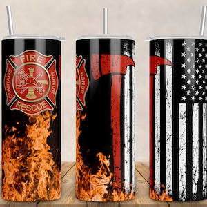 Firefighter Tumbler PNG: American Flag, Fire Rescue Design (Digital Download)