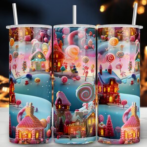 Christmas Village, village with colorful candy decorations and festive, Instant Digital Download PNG