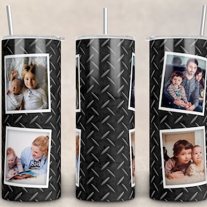 Marco de fotos de metal, para solo 4 imágenes, vaso recto/cónico, diseño de sublimación PNG, vaso delgado de 20 oz