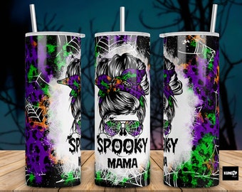 Spooky Mama Halloween Tumbler PNG: Pumpkin Ghost Spider Web (Digital Download)