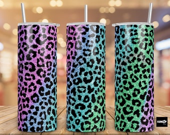 Leopard Regenbogen Glitzer Tumbler Design, Leopard 20 Unzen Skinny Tumbler Vorlage, benutzerdefinierte Tumbler Sublimation - 20 Unzen Skinny Tumbler