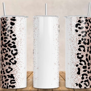 Rose Gold Glitter Leopard Print Add Your Own Text Name Sublimation, Leopard Print- 20oz Skinny Tumbler