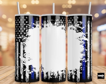 Diseño de sublimación PNG de vaso con la bandera estadounidense "Back the Blue" (descarga digital)