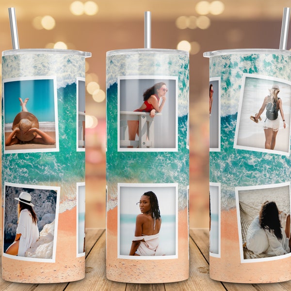 Beach Summer Ocean Add Your Own Photo Frame for Straight/Tapered Tumbler PNG Sublimation Design- 20oz Skinny Tumbler
