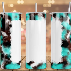 Cowhide Turquoise Skinny Tumbler Designs ,Western Tumbler Wrap PNG - 20oz Skinny Tumbler