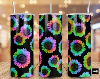Rainbow Sunflowers Tumbler Wrap PNG Sublimation Design- 20oz Skinny Tumbler