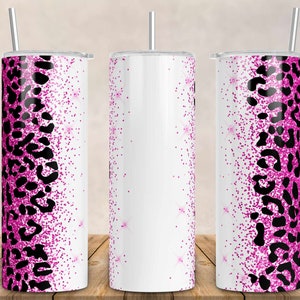 Pink Glitter Leopard Print Add Your Own Text Name Sublimation, Leopard Print- 20oz Skinny Tumbler