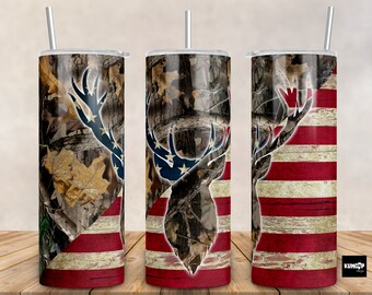 20 Oz Skinny Tumbler Deer Hunting Camo and Wood Snow Sublimation Design ...