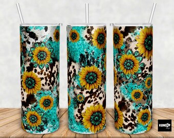 Sunflower Turquoise Western Tumbler: 20oz Skinny Tumbler (PNG Digital Download)