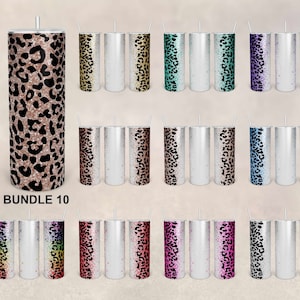 Colors Glitter Leopard Bundle Print Add Your Own Text Name Sublimation, Glitter Leopard Print- 20oz Skinny Tumbler