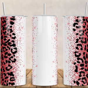 Red Glitter Leopard Print Add Your Own Text Name Sublimation, Leopard Print- 20oz Skinny Tumbler