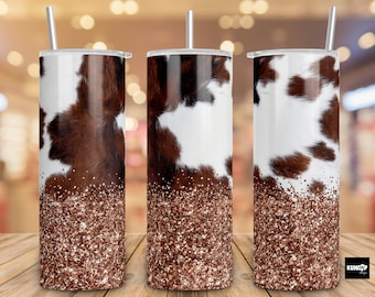 Glitter Cowhide Tumbler Wrap: Seamless Skinny Tumbler PNG (Digital Download)