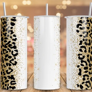 Gold Glitter Leopard Print Add Your Own Text Name Sublimation, Leopard Sublimation- 20oz Skinny Tumbler
