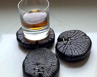 Burnt Wood Drink Coasters | Shou Sugi Ban Decor | Whiskey Stands