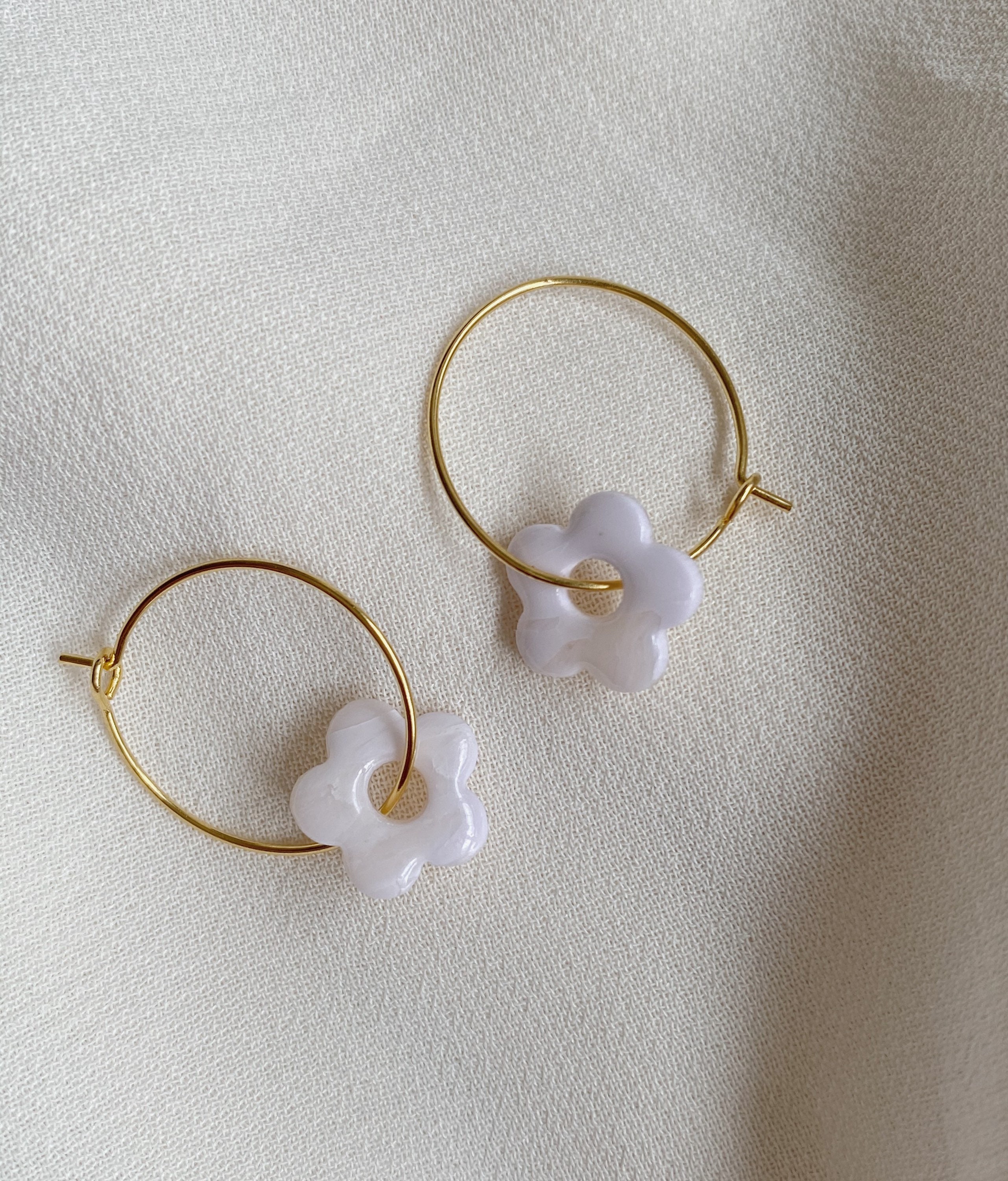 Minimalist Cherry Blossom Flower Earrings Dainty Gold Hoops