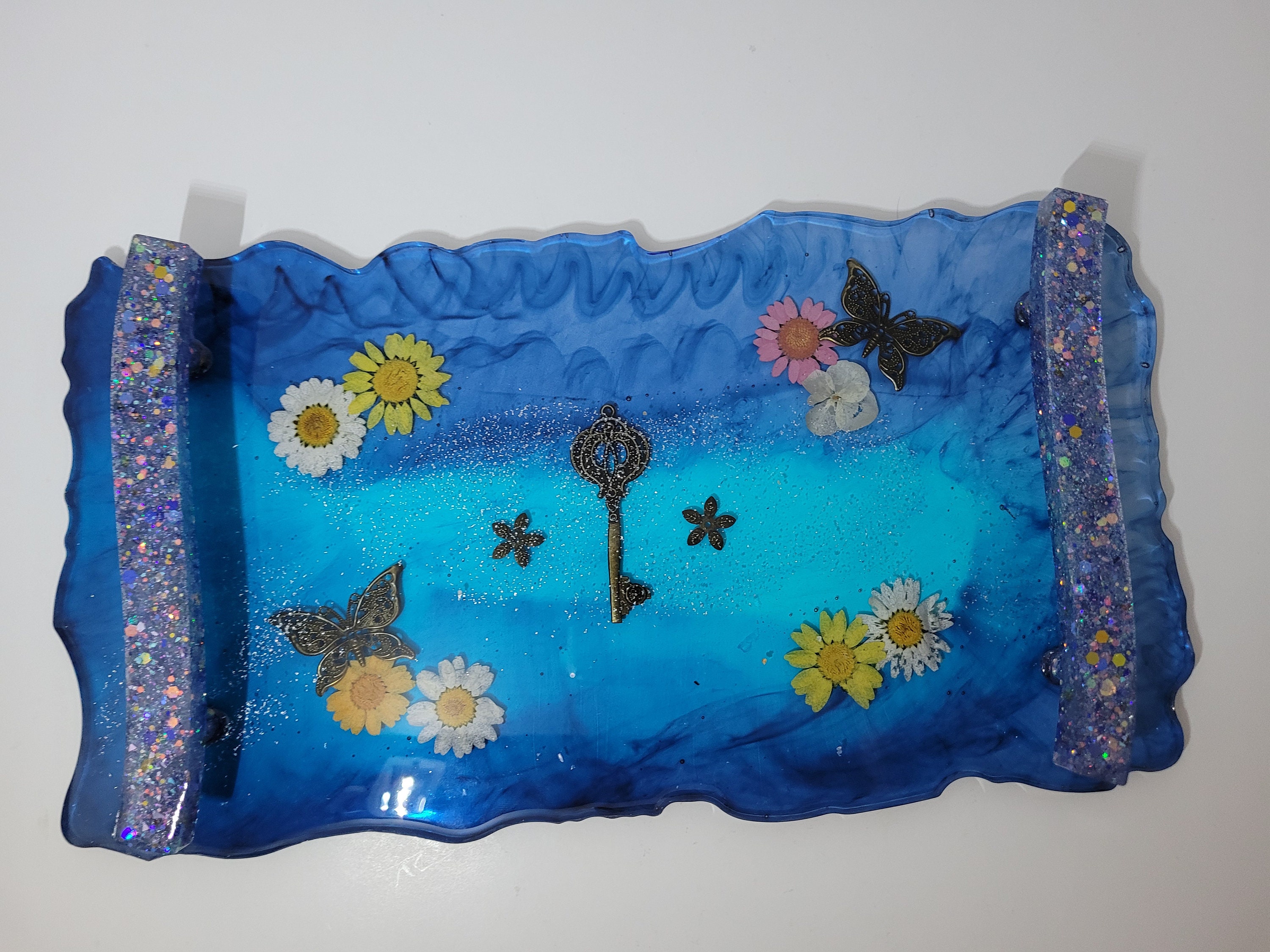 Blue Serving Tray Tray with Handles Perfume Tray Vanity Etsy