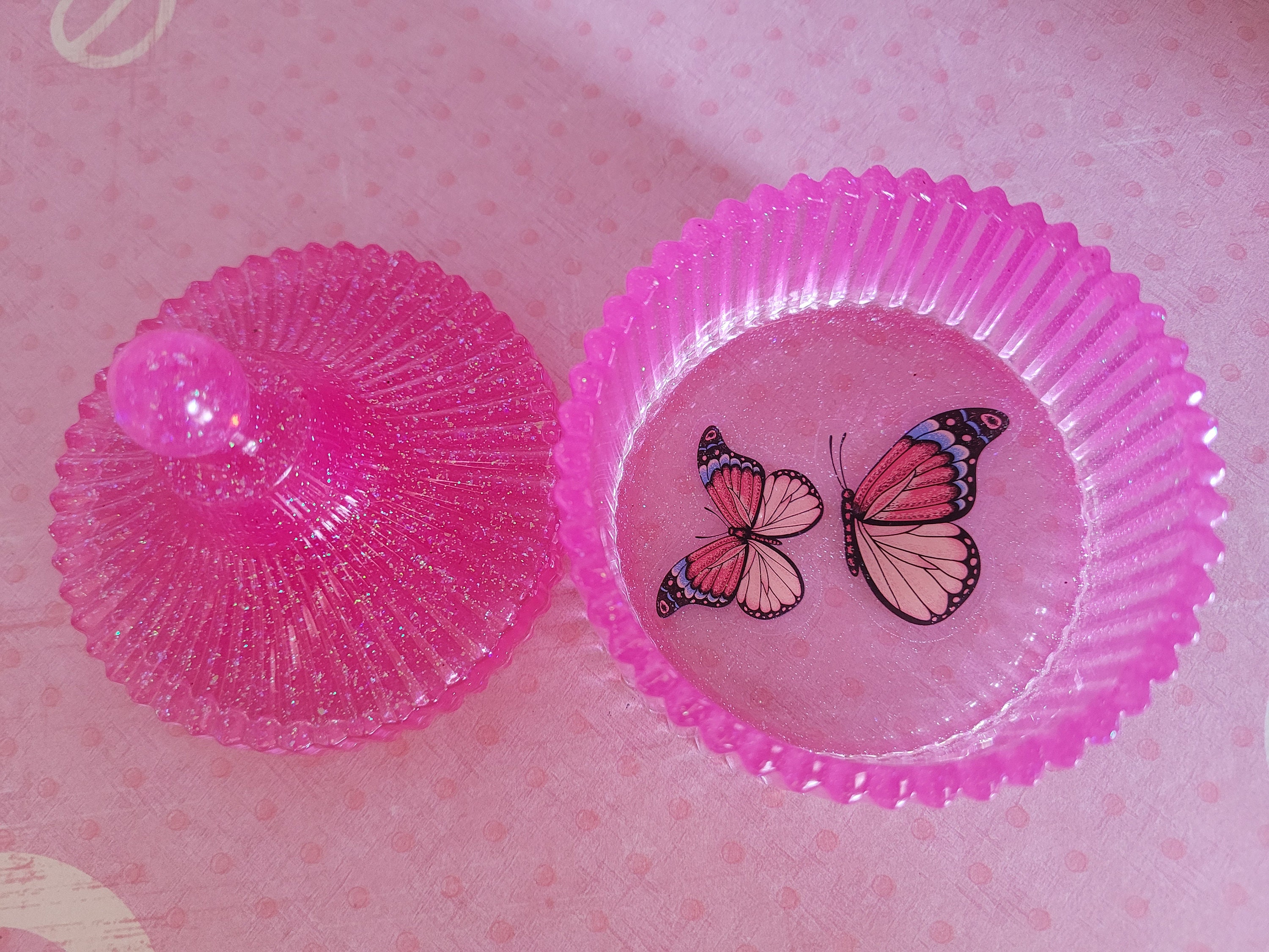 Pink Butterfly Trinket Dish with lid Pink with Butterfly Etsy