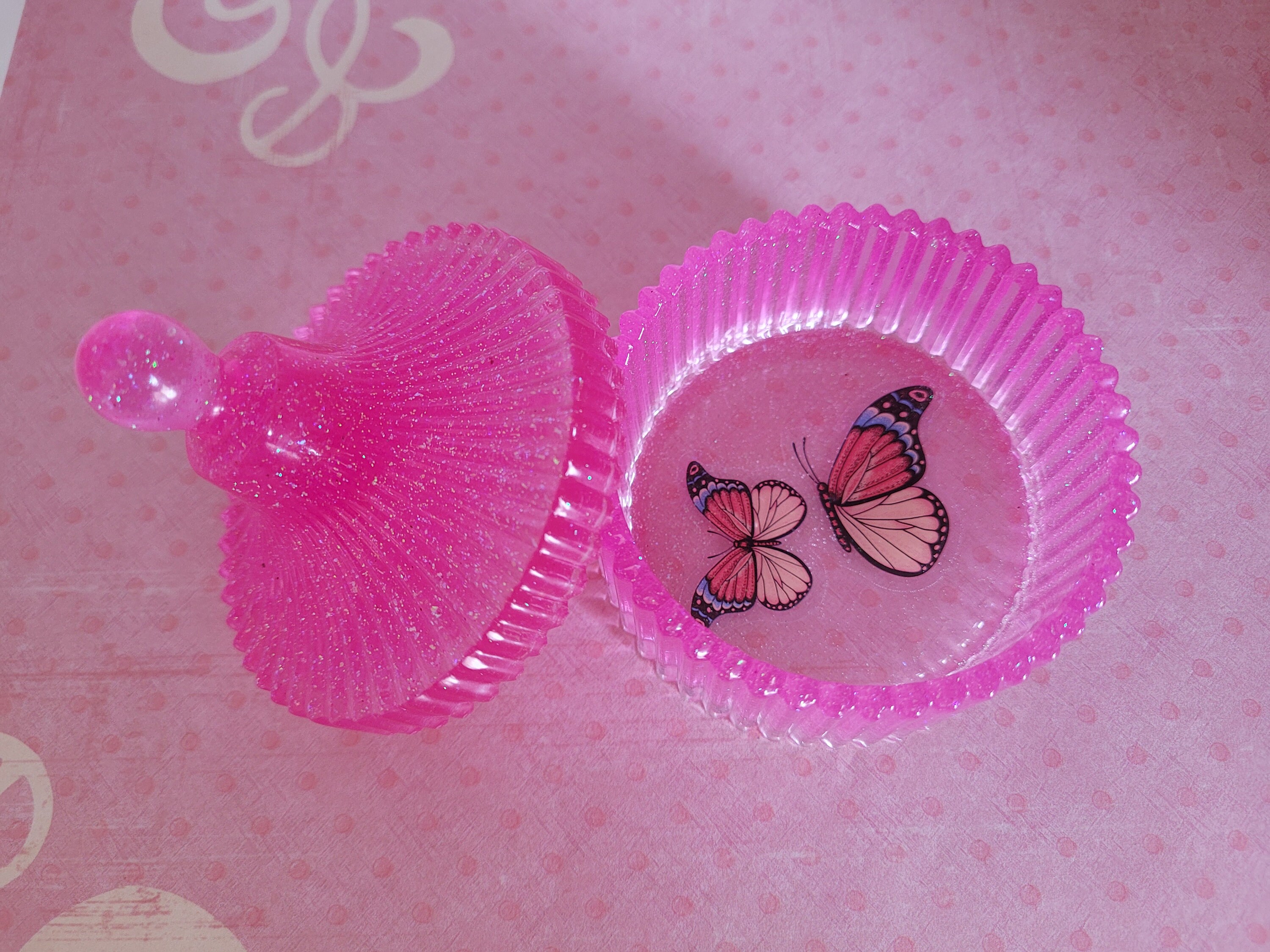Pink Butterfly Trinket Dish with lid Pink with Butterfly Etsy