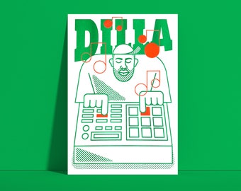 J DILLA Hip-Hop A3 RISOPRINT Print Art Poster Tribute Rap Red & Green