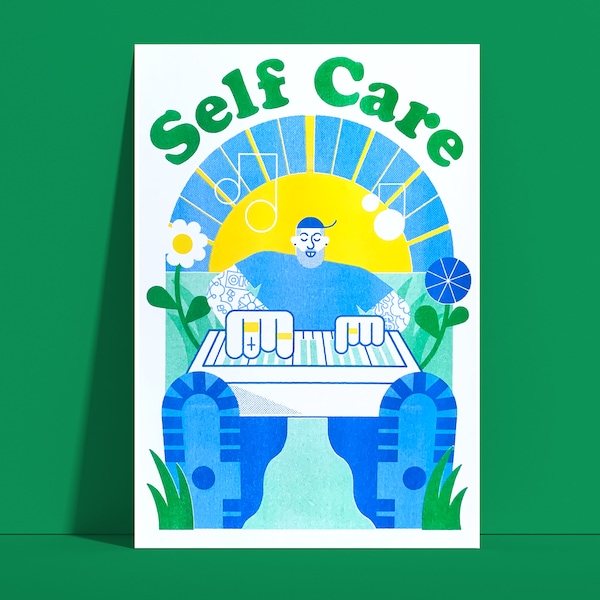 Mac Miller Self Care Hip-Hop Rap 3-farbig Blau Gelb Riso Tribute Print A3 Poster Art